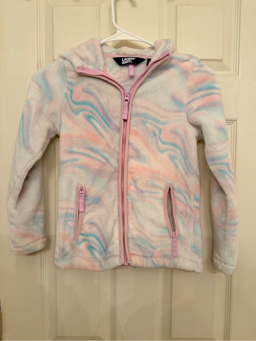 Lands' End Pastel Pink and Blue Marble Fleece Hoodie